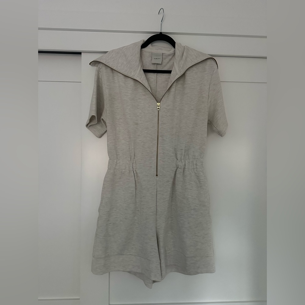 VARLEY: Cream Zip-Up Romper